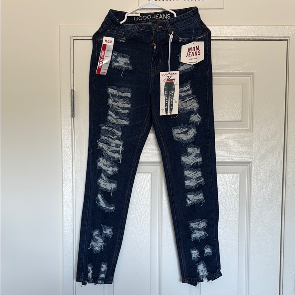 GOGO Women's Distressed Blue Jeans